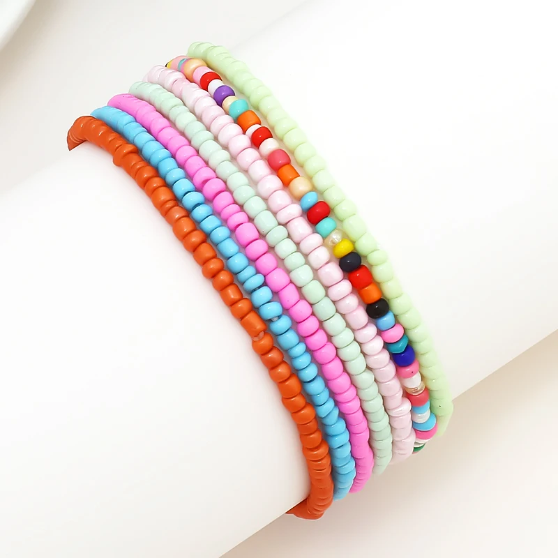 ZOSHI 7pcs/Set New Handmade Beaded Anklet Bracelets Rainbow Color Elastic Ankle Bracelet On The Leg Foot Beach Jewelry - купить по