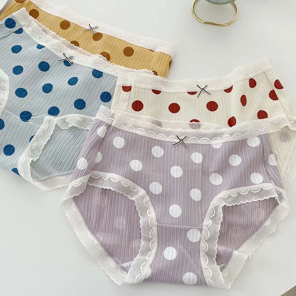 

Женские трусики из чистого хлопка, милые трусики в горошек, сексуальное нижнее белье с кружевными краями, Симпатичные трусики для девушек, ж...