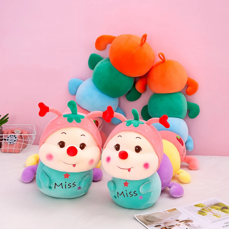 

130cm Cute Soft Strawberry Caterpillar Plush Toys Office Nap Stuffed Animal Pillow Home Comfort Cushion Gift Doll for Kids Girl