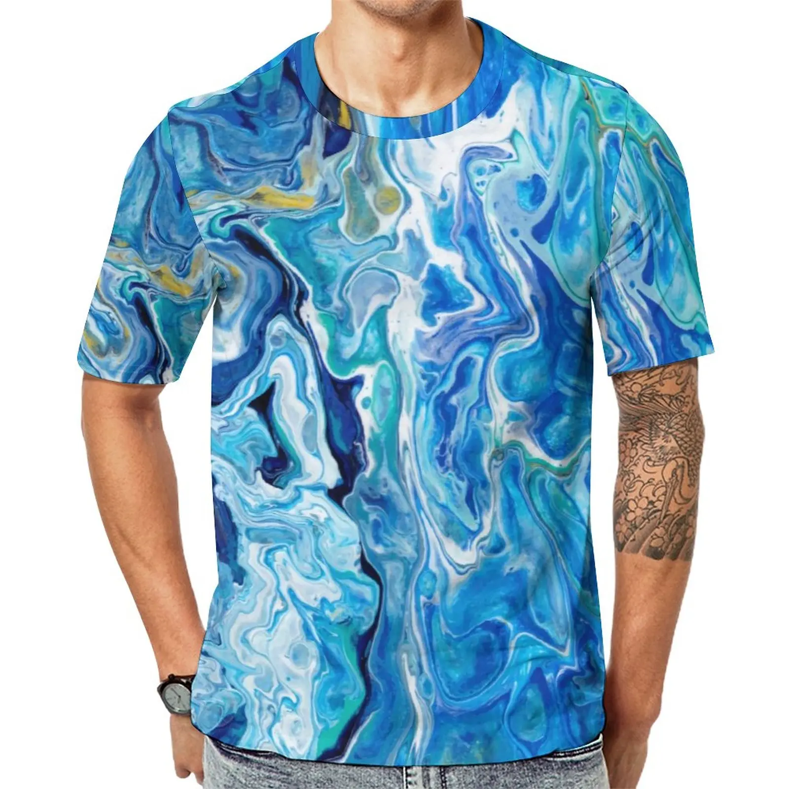 

Футболка с изображением морского голубого океана, модные футболки с современным художественным принтом, уличная одежда, футболка, летние Графические Топы с коротким рукавом, футболки