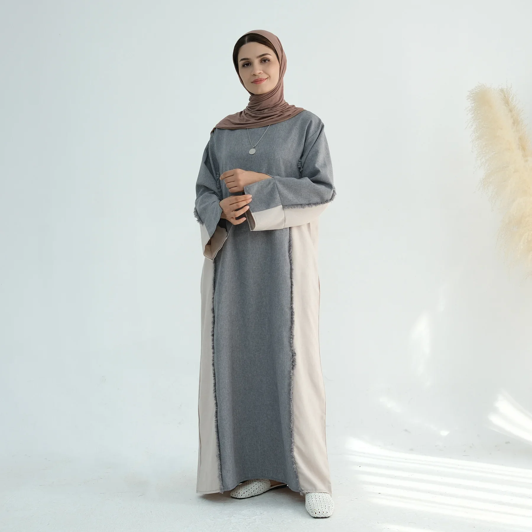 Закрытая Абая двухцветное потертое мусульманское платье-хиджаб лоскутное