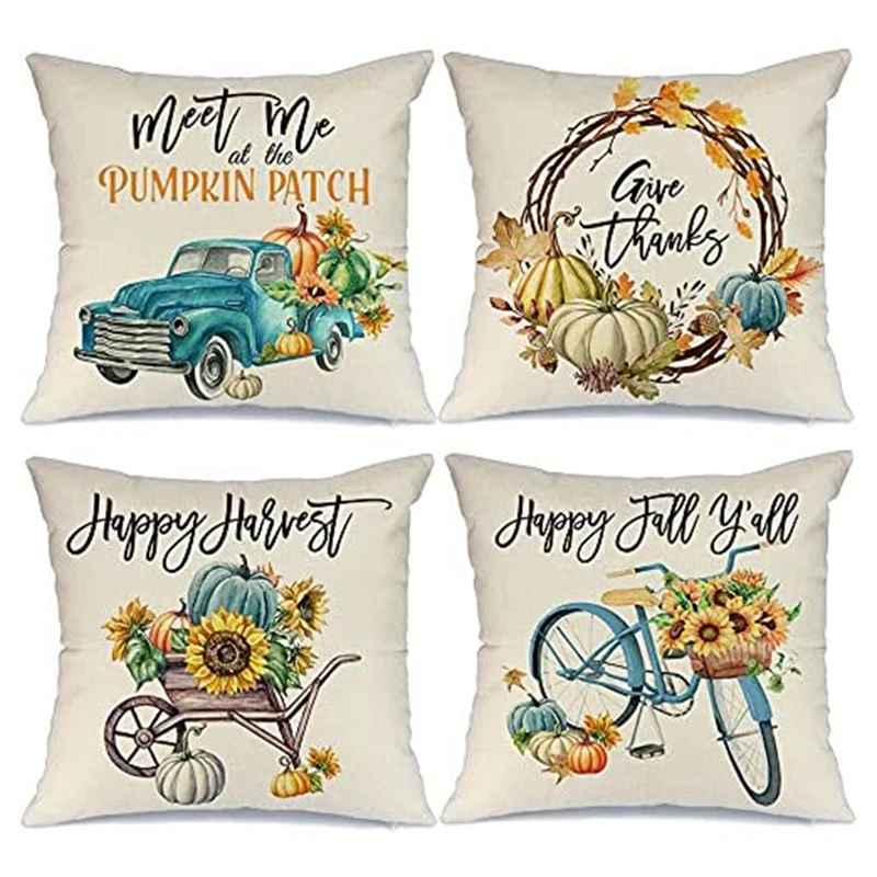 

Fall Decor Pillow Covers 18X18 Set Of 4 For Fall Decorations Outdoor Throw Pillows Farmhouse Cushion Covers For Couch
