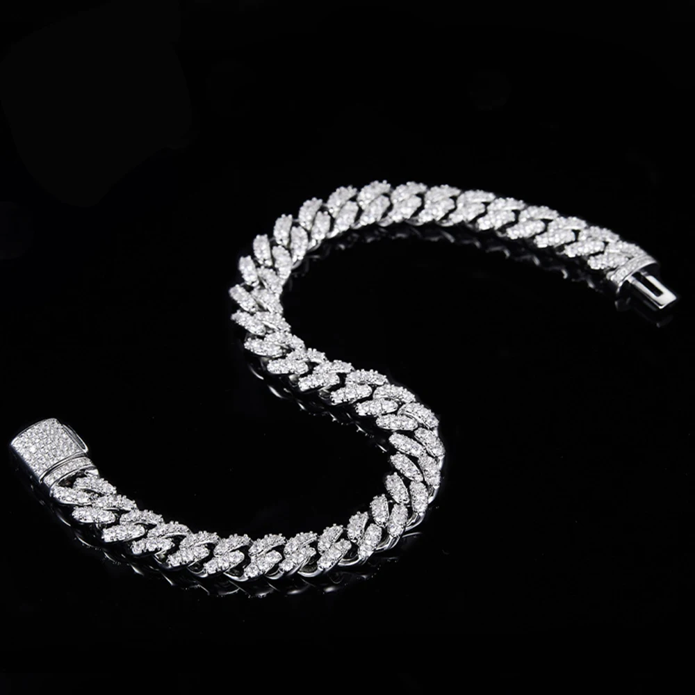 8mm Moissanite Cuban Chain Bracelets Necklaces S925 Silver Diamond Miami Link Chain For Women High-End Jewelry Pass Tester