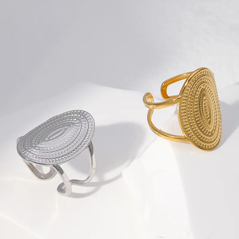 

Fashion Punk Hip Hop Metal Cutout Geometric Oval Opening Adjustable Knuckle Ring For Women Men Party Exaggerated Jewelry Gifts