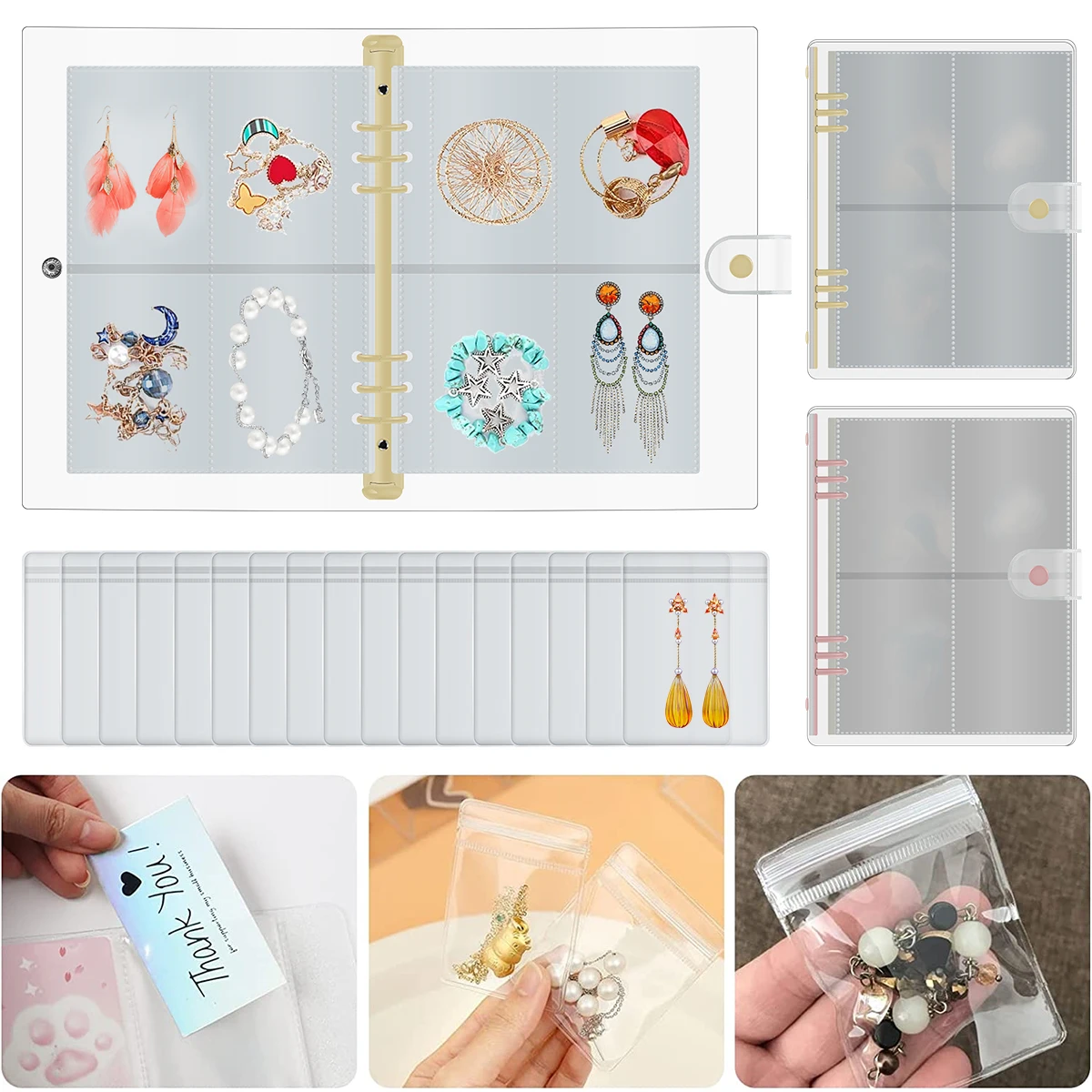 

Jewelry Organizer Transparent Jewelry Storage Book Bag Travel Clear Jewelry Holder Bag with 96 Grids and 96 Thicken PVC Ziplock