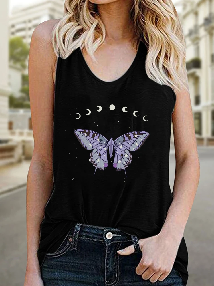 

Майка женская с принтом бабочек, свободная рубашка без рукавов, винтажный жилет, эстетичная одежда, лето 90