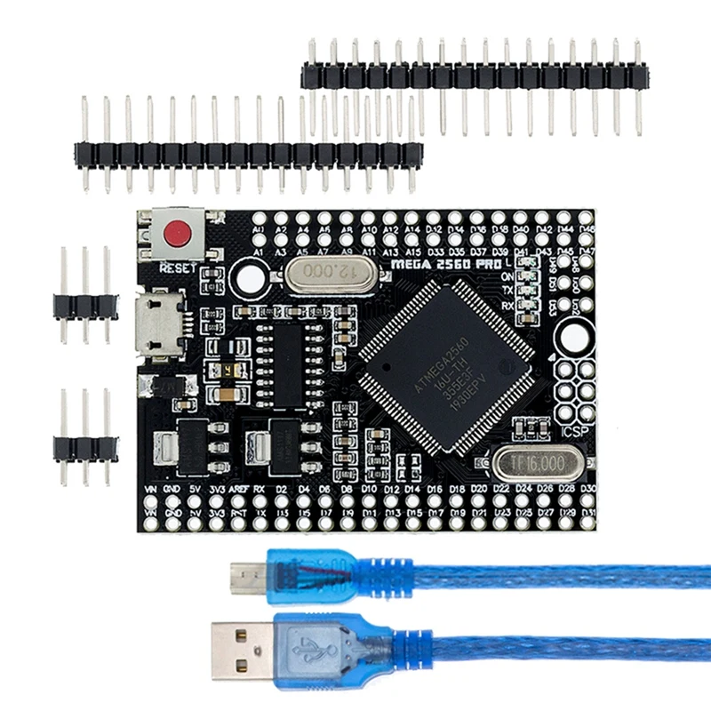 

Встроенный чип MEGA 2560 PRO CH340G/Φ с штыревыми разъемами и USB-кабелем, совместимый с Arduino Mega2560 DIY