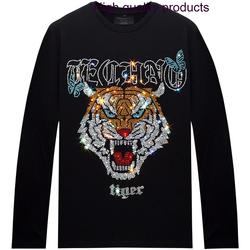 

Brand Fashion Mens T Shirts Homme Personalized Trend Hot Drilling Tiger Head Slim Modal Cotton O Neck Long Sleeve T-shirts Men