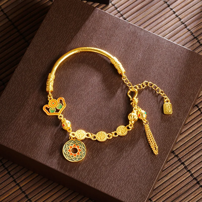 Новый стиль алюминиевый золотой браслет с цветком Галланга ретро-карта