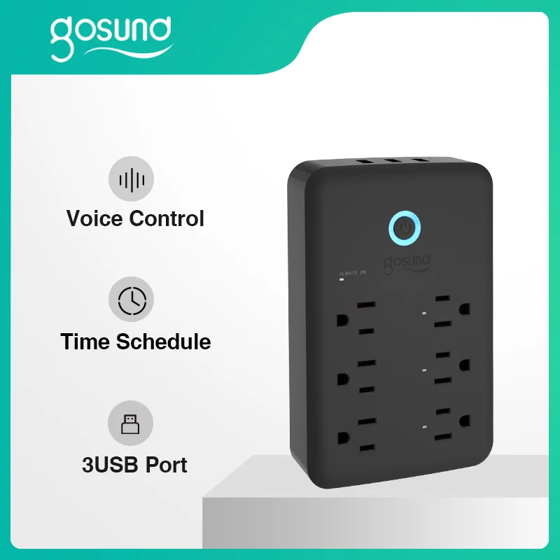 Черная настенная розетка Gosund P2 с USB удлинитель для розетки 3 USB-порта 6