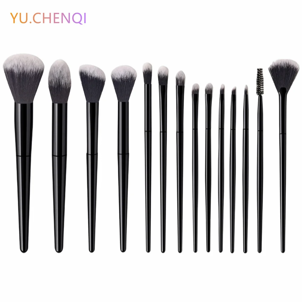 Набор кистей для макияжа 14 шт. черные веерообразные кисти румян и консилера