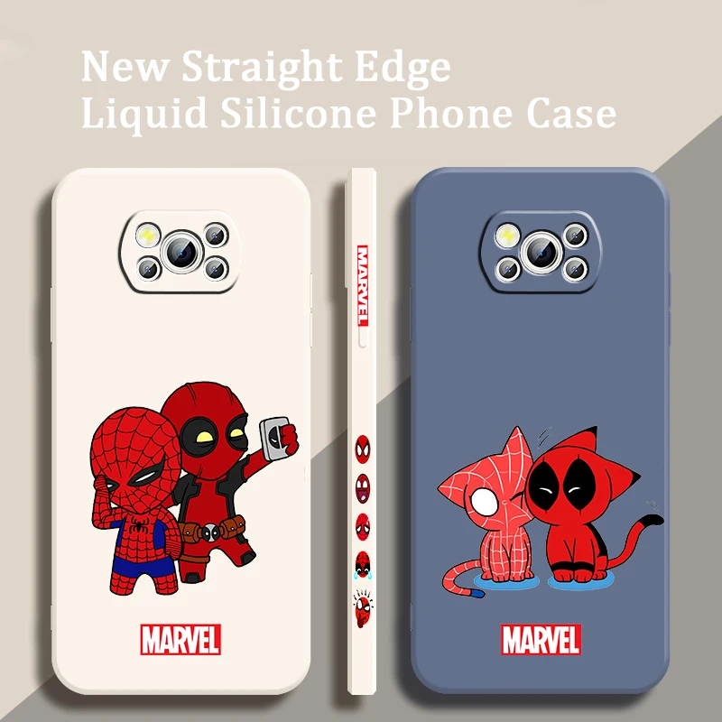 

Spiderman Cute Avengers Case For Xiaomi Mi Poco X4 X3 M4 M3 F4 F3 GT Pro NFC 5G Soft Liquid Left Rope Phone Cover