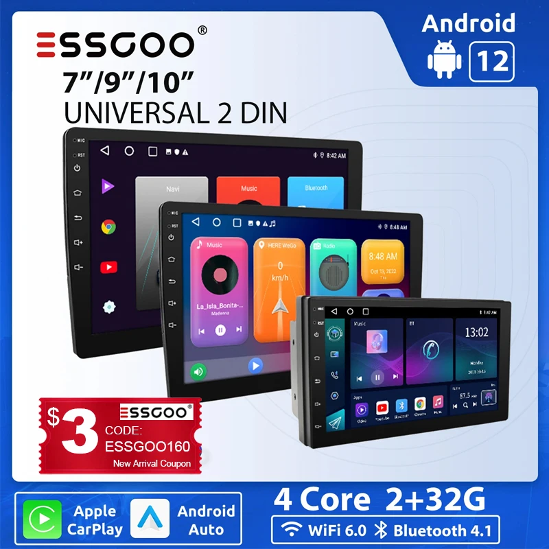 

ESSGOO Car Radio 2 Din CarPlay Android 12 Stereo WiFi Multimedia Video Player 7 9 10 Inch For Volkswagen Nissan Toyota Kia