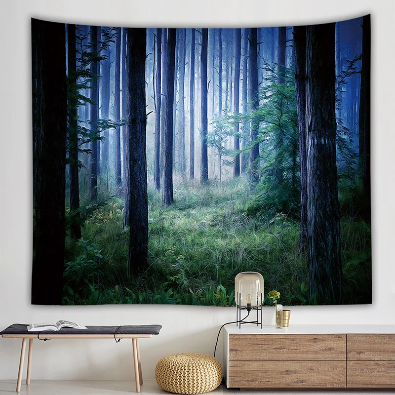 

Forest Sunlight Tapestry Wall Hanging Green Scenery Wall Cloth Tapestries Background For Home Decoration Wall Carpet Large Size