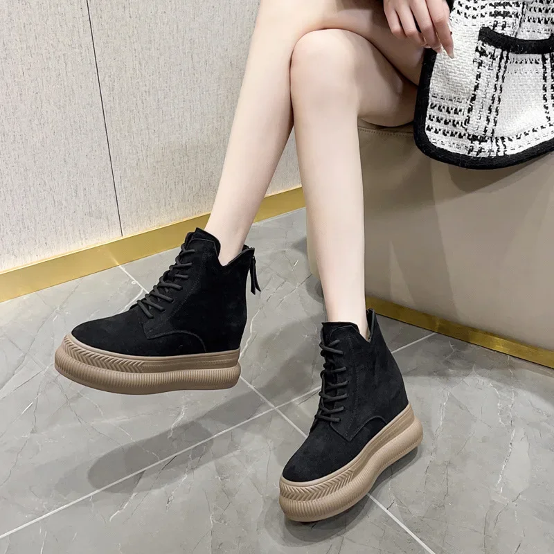 10 см замшевые ботильоны из натуральной коровьей кожи весенние мотоциклетные