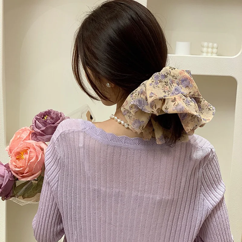 

Korean Luscious Mona Hair Loop Headdress Floral Pattern Lace Gauze Hair Ring Elegance Polka Dots Hair Band Gift For Girlfriend