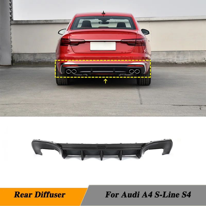 

Carbon Fiber Rear Bumper Diffuser Lip Spoiler for Audi A4 Sline S4 Sedan 2020 2021 Auto Rear Bumper Diffuser Lip Chin