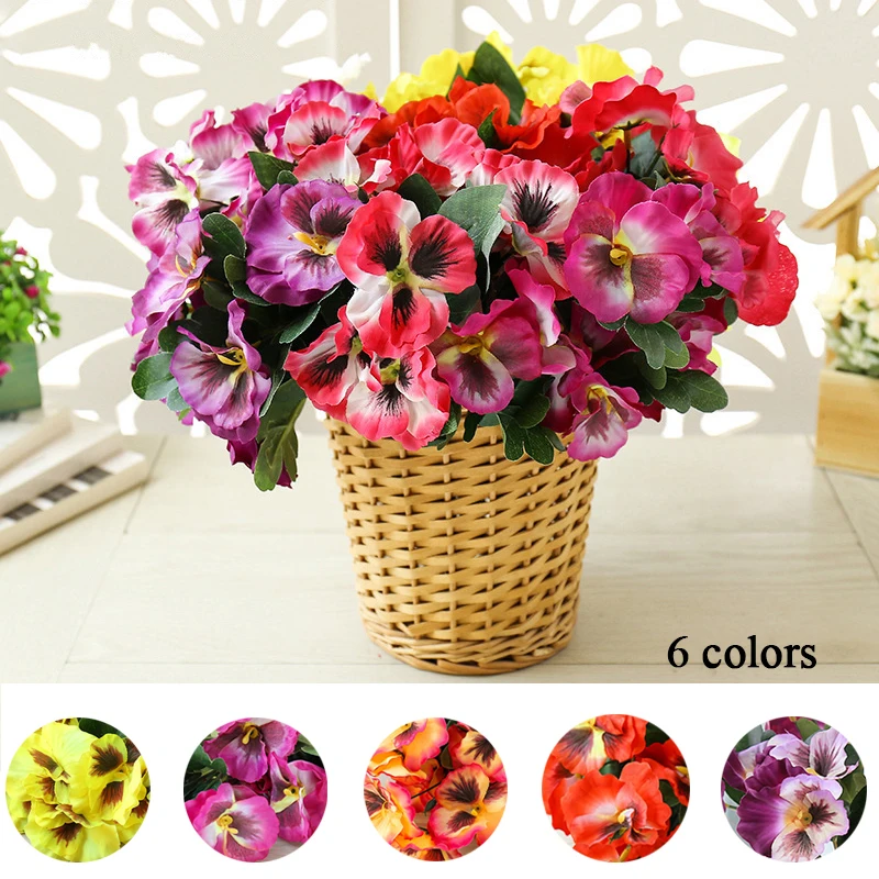 

Artificial Pansy Flowers Bouquet Vintage Silk Plastic Flower for Home Wedding Party Garden Decor 1 Bunch Fake Flowers