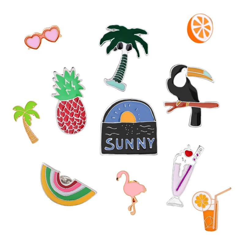 

Jewellery Women Hawaii Party Theme Fashion Sunglass Tree Orange Floral Flamingo Brooches Pin