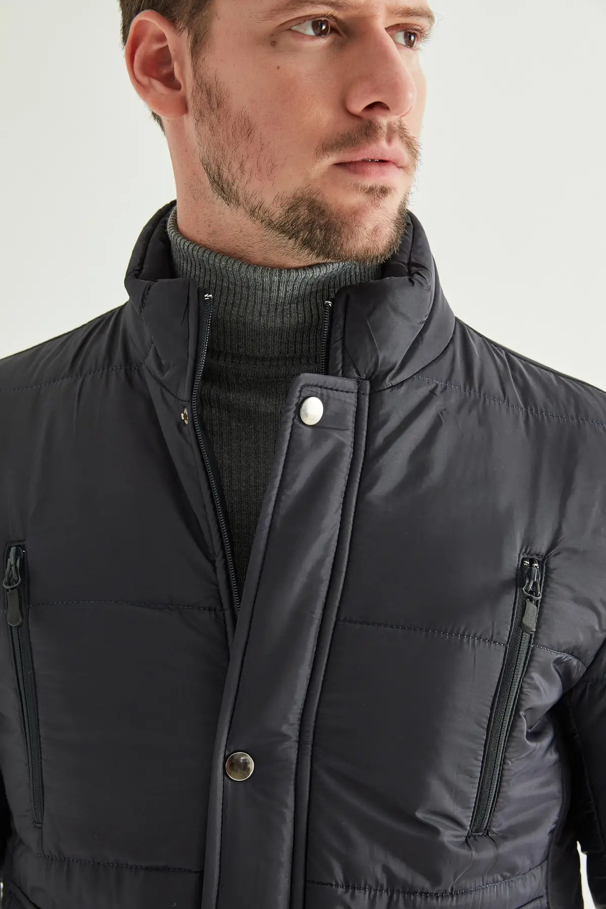 Regular Fit Navy Blue Coat