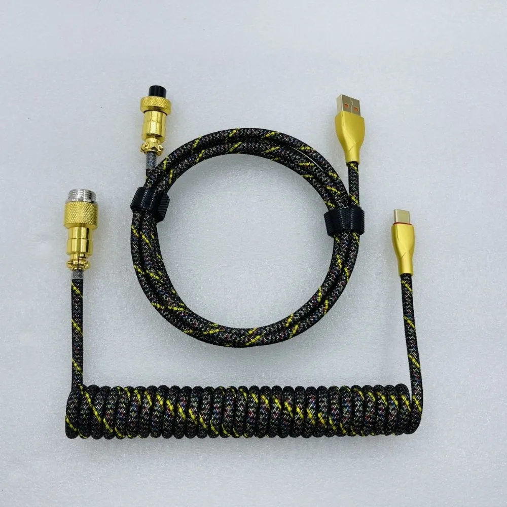 Фото Позолоченный кабель-авиатор USB C к TYPE-A, пружинный провод USB-A Type-C для игр, магнитный переключатель, механическая клавиатура, комплект «сделай сам» №4