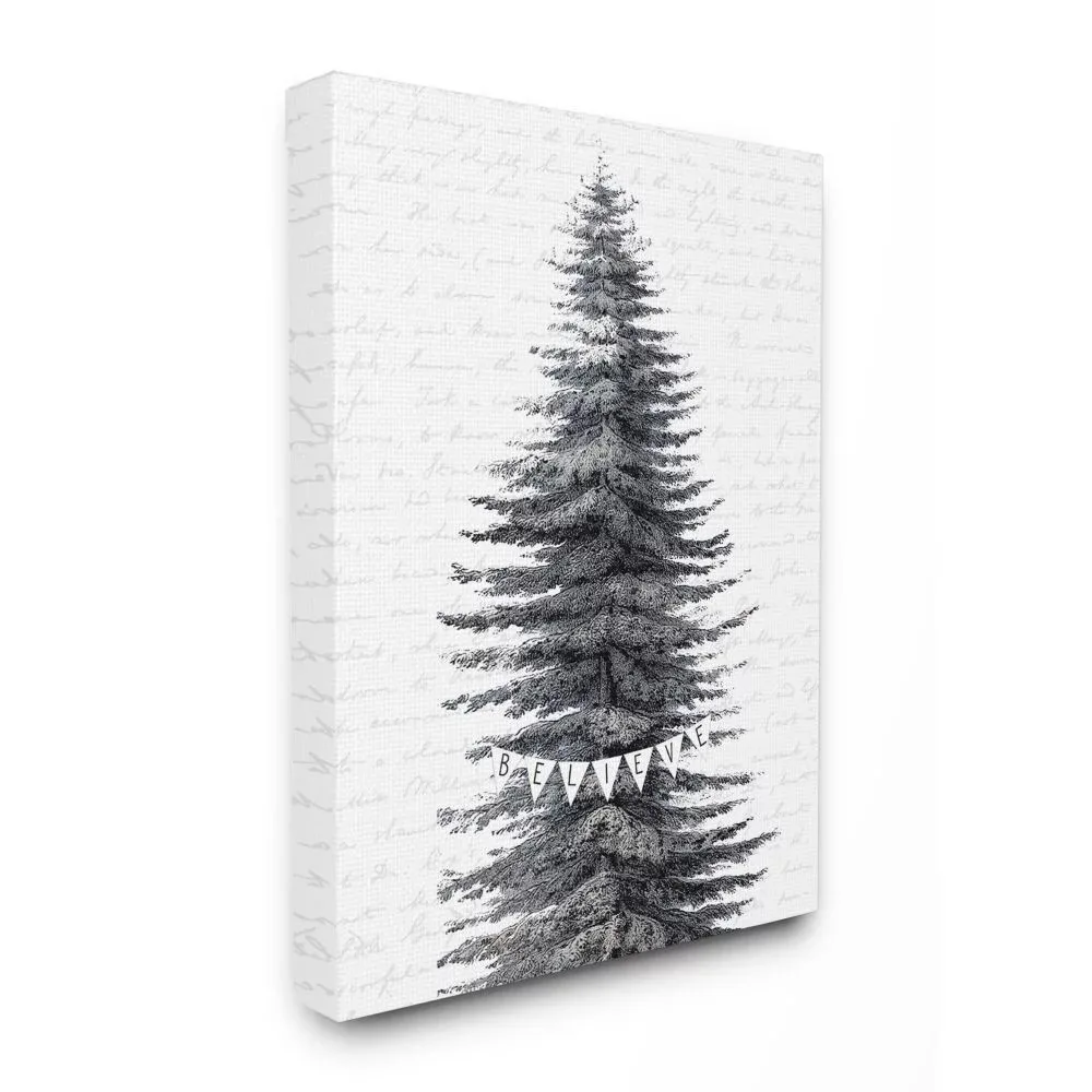 

Covered Christmas Tree Believe Holiday Word DesignCanvas Wall Art By Artist Lettered and Lined