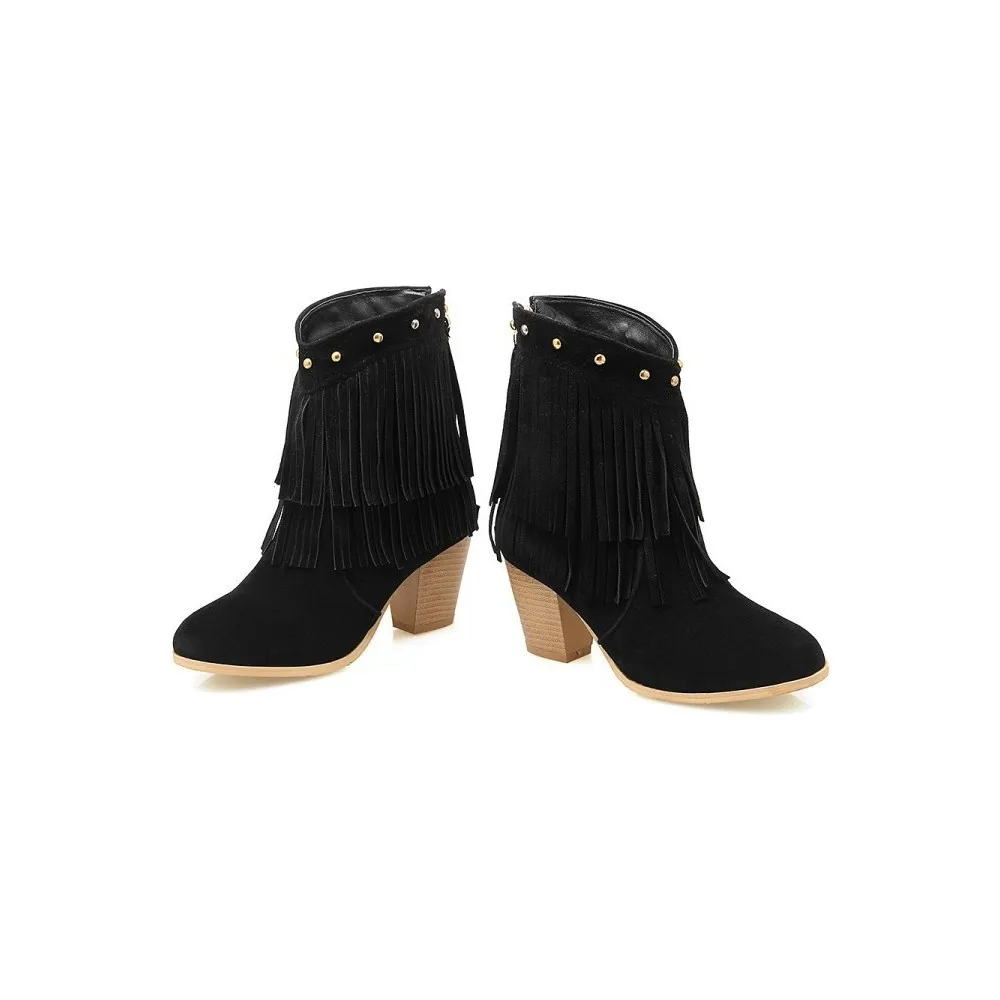 

Dorlie Women Everyday Style Tassels Thick Heels Short Boots Shoes