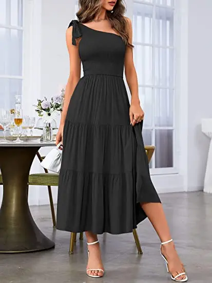 

Женское платье миди на одно плечо, без рукавов, с узлом, с разрезом, многоярусные цветочные платья, вечернее платье Вечерние вечернее платье