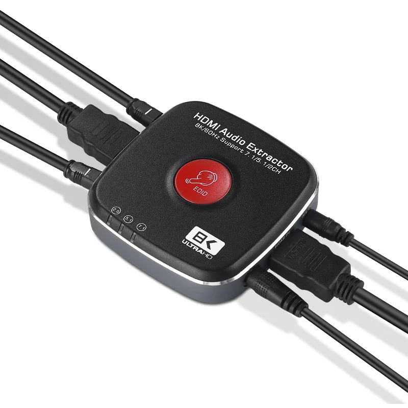 

HDMI-совместимый преобразователь Аудио экстрактора 8K HDMI-совместимый 2,1 к HDMI с оптическим разъемом 3,5 мм 7.1CH 5.1ch PCM аудио выход
