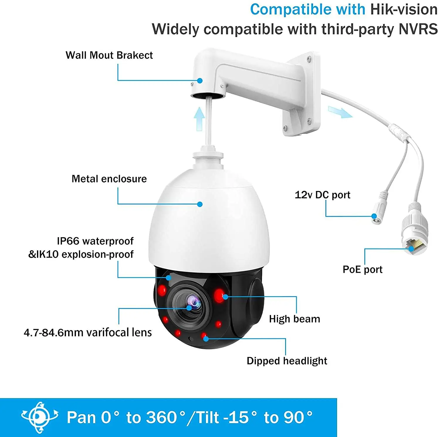 Камера PTZ с автослежением совместимая HIk 5MP IR 4 5 &quot18X Zoom двухсторонний динамик IP66