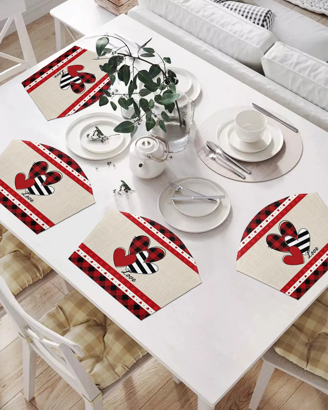 

2/4/6 шт. набор подставок в форме веера, День Святого Валентина, любовь, Красный Клетчатый коврик для стола, подставка, Рождество, домашний деко...