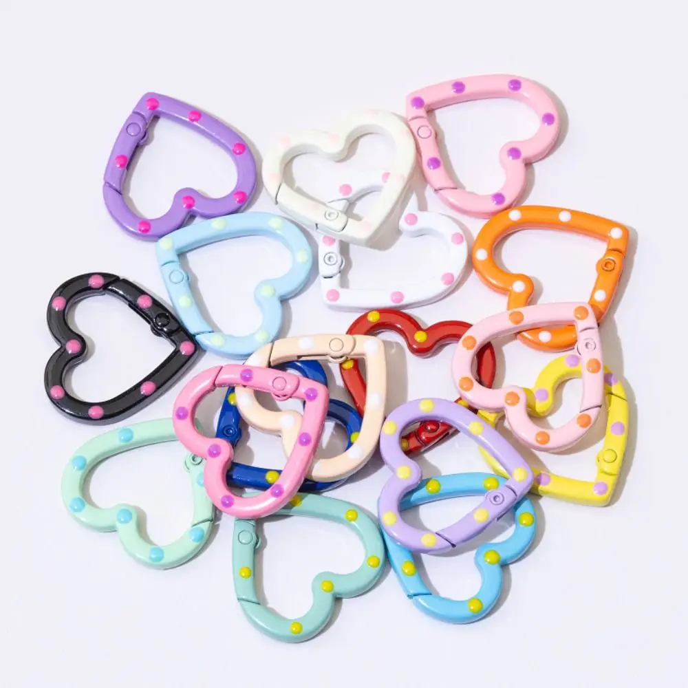 

5pcs Multicolors Spring Heart Ring Buckles New Heart Shape 25*26mm Bag Belt Buckle Heart Push Trigger Purses Handbags