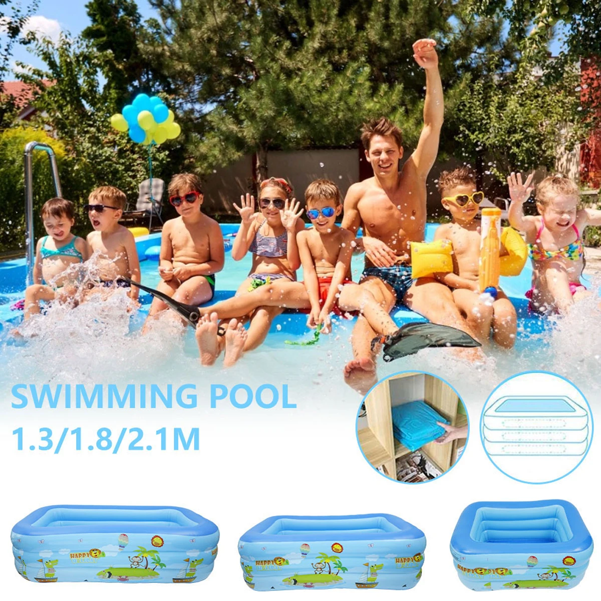 

Inflatable Pool Large Outdoor Swimming Pool Printing Paddling Pool for Kids 3-Layers Inflatable Swimming Pool for Backyard