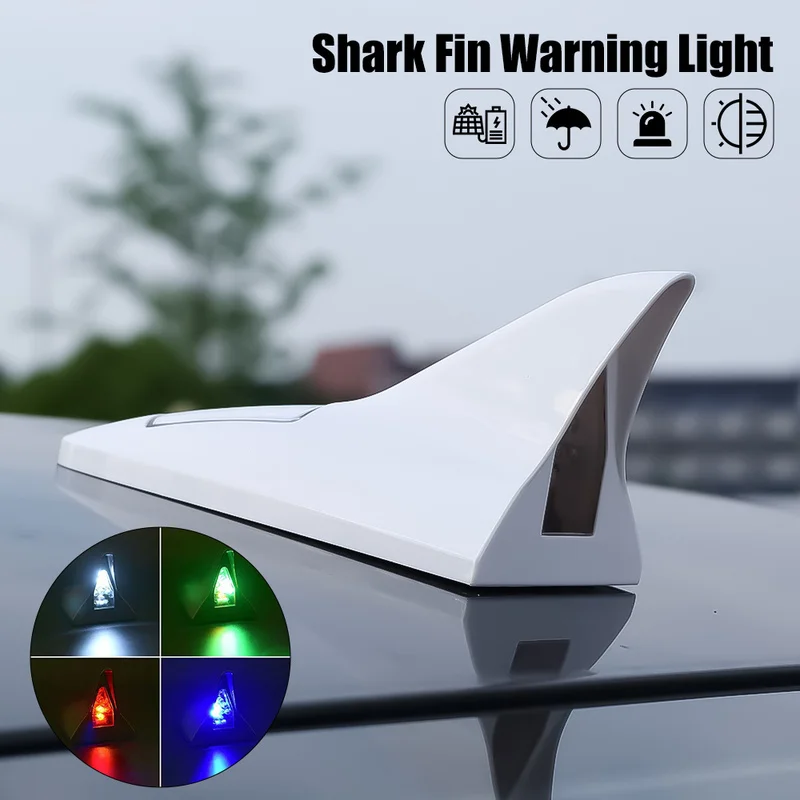 

Car Solar Power Energy Warning Tail Light Shark Fin Antenna Universal Car Roof Aerial LED Flashing Lamps Auto Decoration Lights