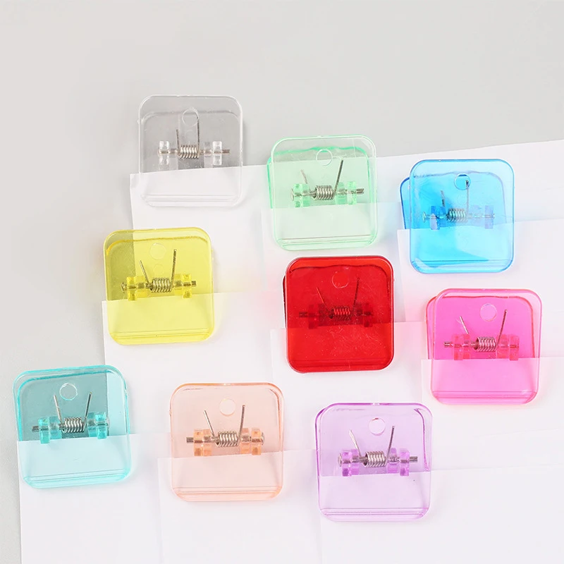 

5pcs Kawaii Square Paper Clips Transparent File Documents Binder Clips Index Page Holder Tickets Clamps Planner Bookmarks Office