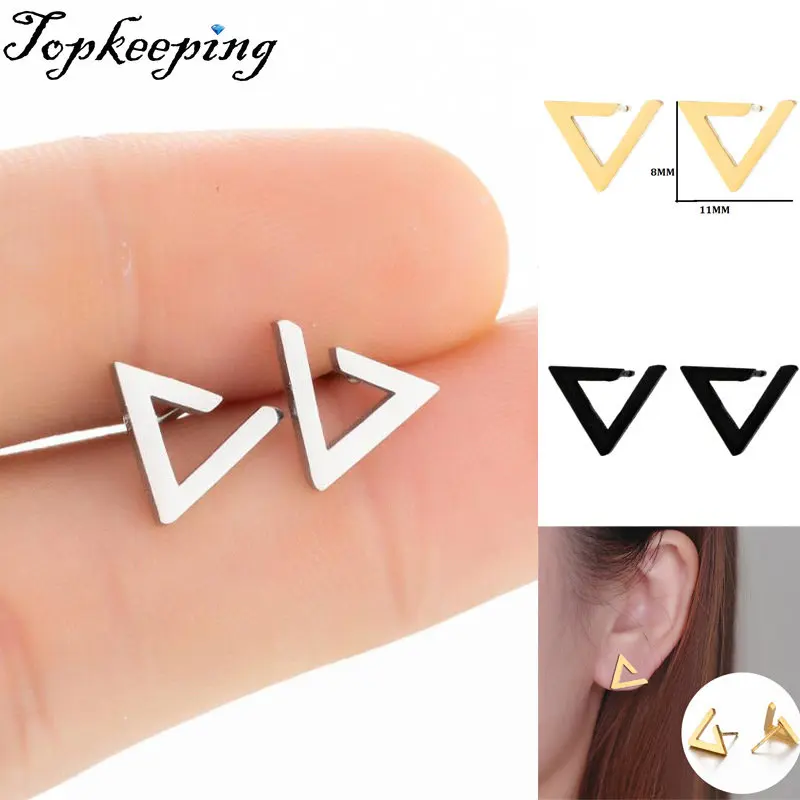 

Retro Geometric Triangles Stainless Steel Earrings For Women Fashion Hollow Ear Piercing Jewelry Wedding Studs Pendientes 1Pair
