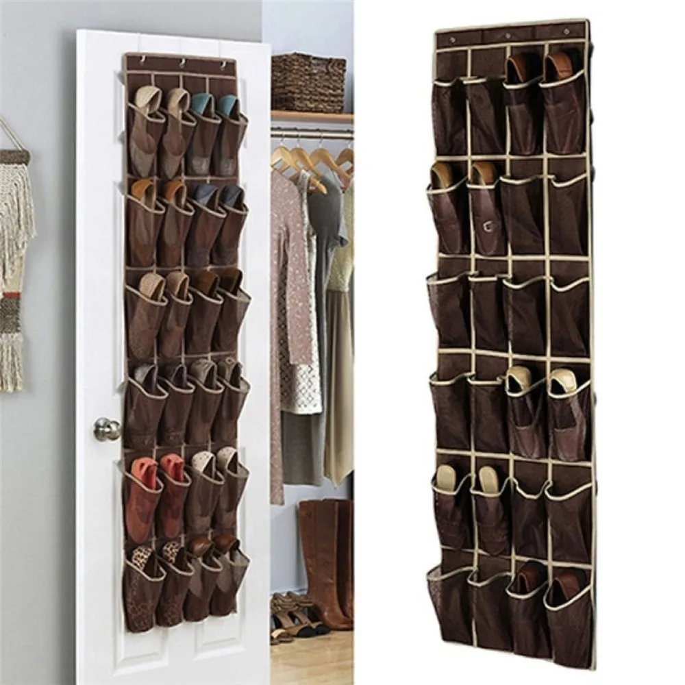 24 Pocket Non Woven Hanging Storage Bag Door Holder Home Shoes Organizing Bag with Hooks Space Saver Shoes Hanging Bag