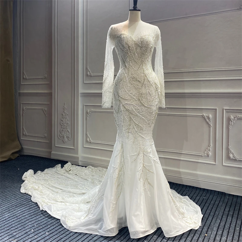

Marnham 2022 Mermaid Wedding Dress Beaded Bridal Gown Woman Full Pearls Sexy Chapel Train Sweetheart Vestido De Novia Marriage