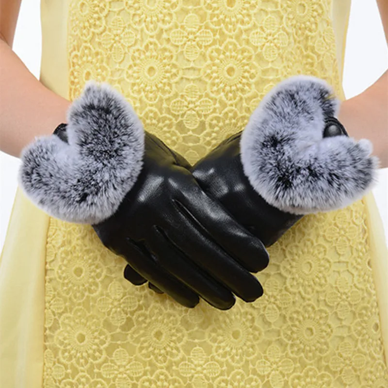 2023 Winter Warm Real Leather Glove With Rex Rabbit Fur Female Genuine Leather Gloves Women With Genuine Rabbit Fur Hand Wrist