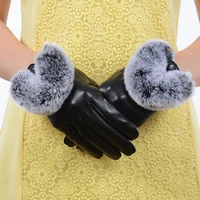 12 colors autumn winter black touch screen gloves short wrist women real rex rabbit fur sheepskin gloves