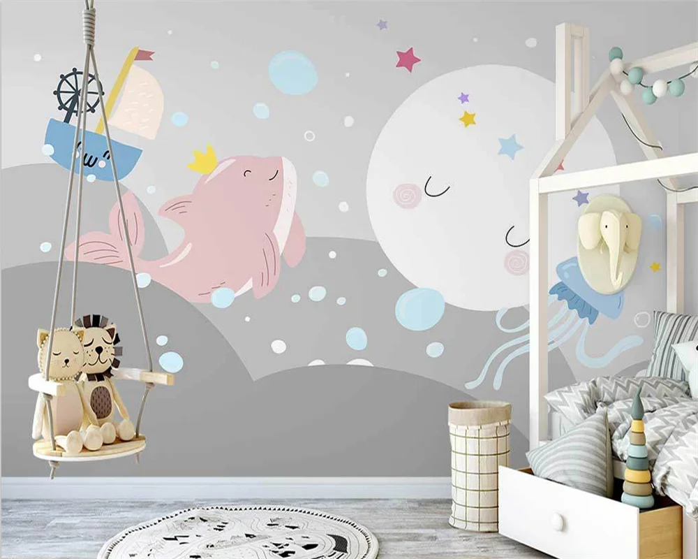 

beibehang papel de parede Custom modern Nordic hand-painted new starry clouds children's room background wallpaper