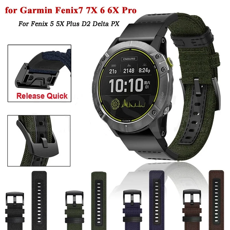 22 26mm Replcement Watchband Straps For Garmin Fenix 6 6X Pro 7 7X 5 5X Plus 3 HR Enduro Smart Watch Quickfit Canvas Wrist Bands