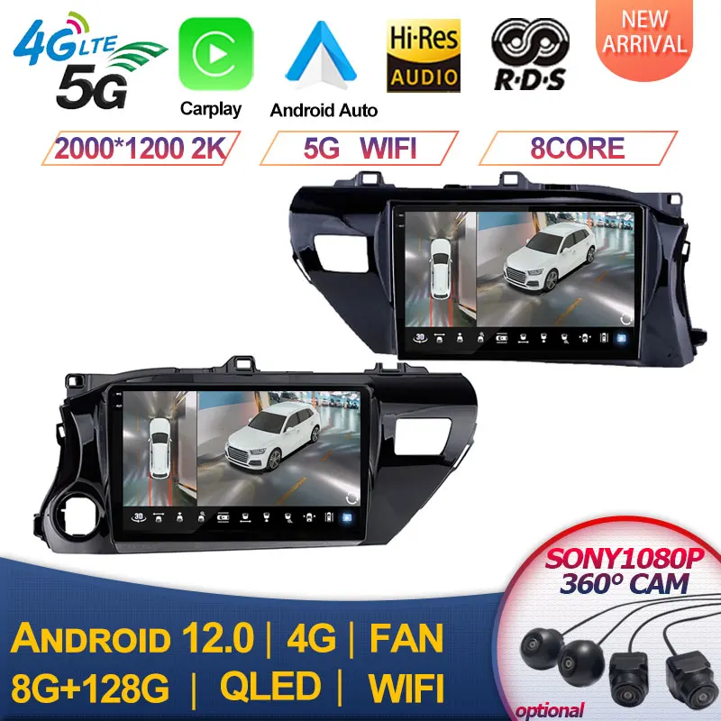 

For Toyota Hilux Pick Up AN120 2015-2020 8Core Qled 2 Din Android 12 Auto Car Radio Multimedia 2din Stereo Carplay GPS dvd