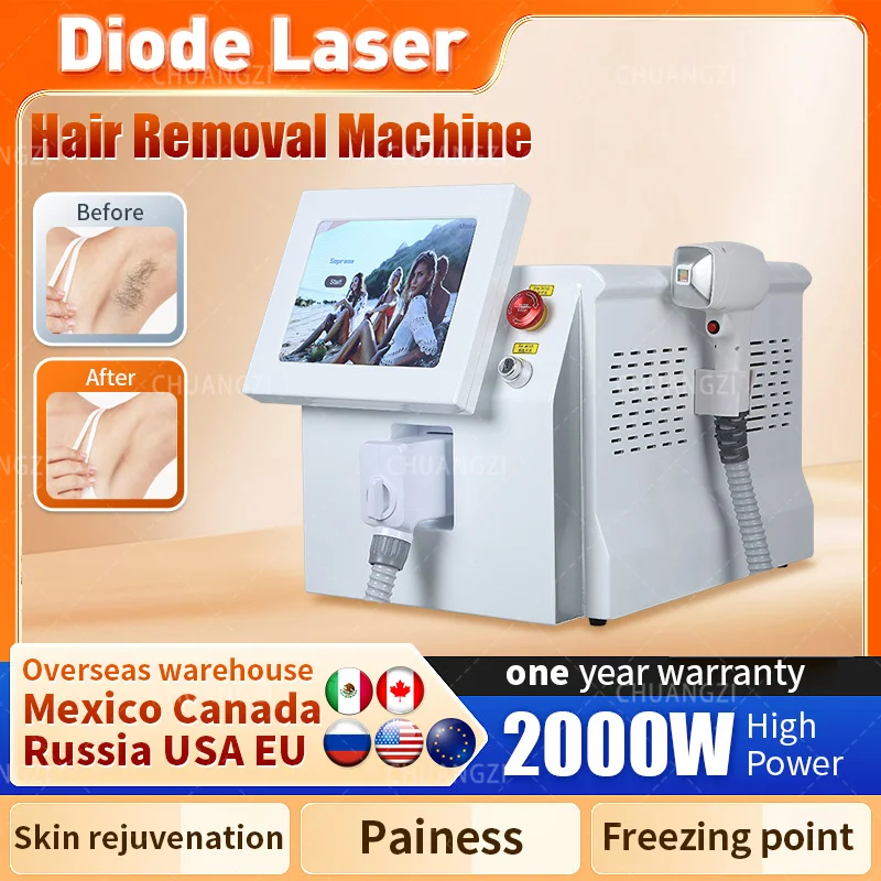 

Диодный лазер 2000 Вт, 755, 808 нм, безболезненный лазерный эпилятор для удаления волос с длины волны, с охлаждающей головкой, аппарат для удаления лица и тела