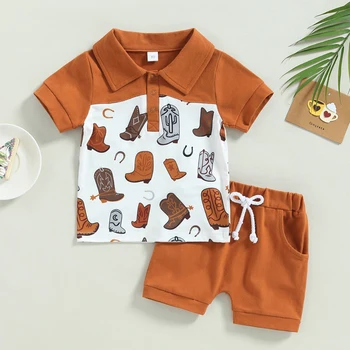 2pcs Short Sleeve T Shirt Shorts Fashion Toddler Boys Lapel Short Sleeve+Shorts Summer Casual Clothes Sets for Baby Boys 1