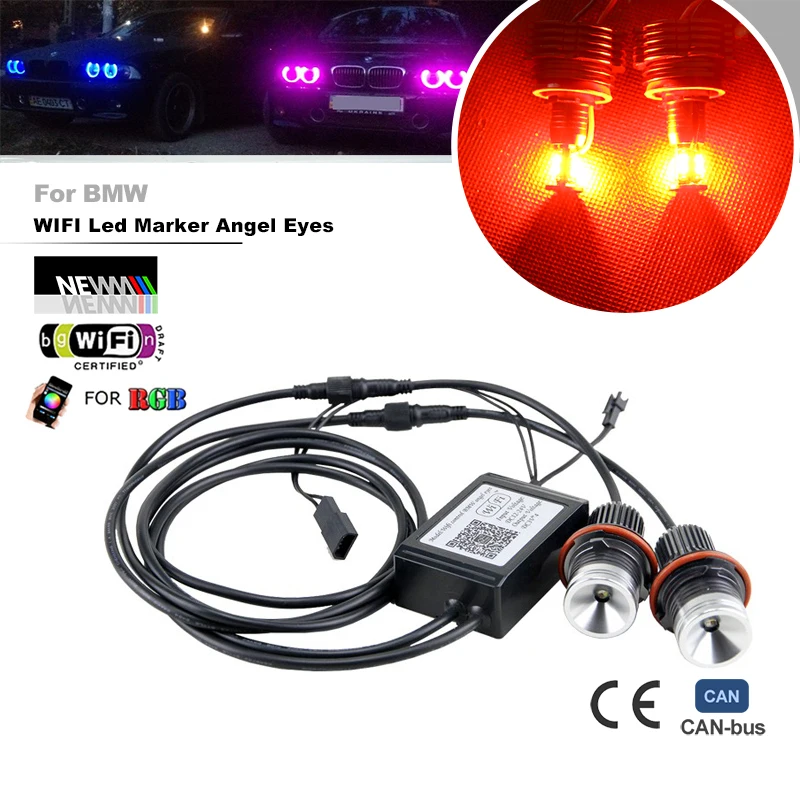 WIFI RGB LED Angel Eyes 12V 24W Canbus LED Marker Halo Ring Bulbs For BMW E60 E61 E63 E64 87 X3 E39 E53 E65 E66 Error Free