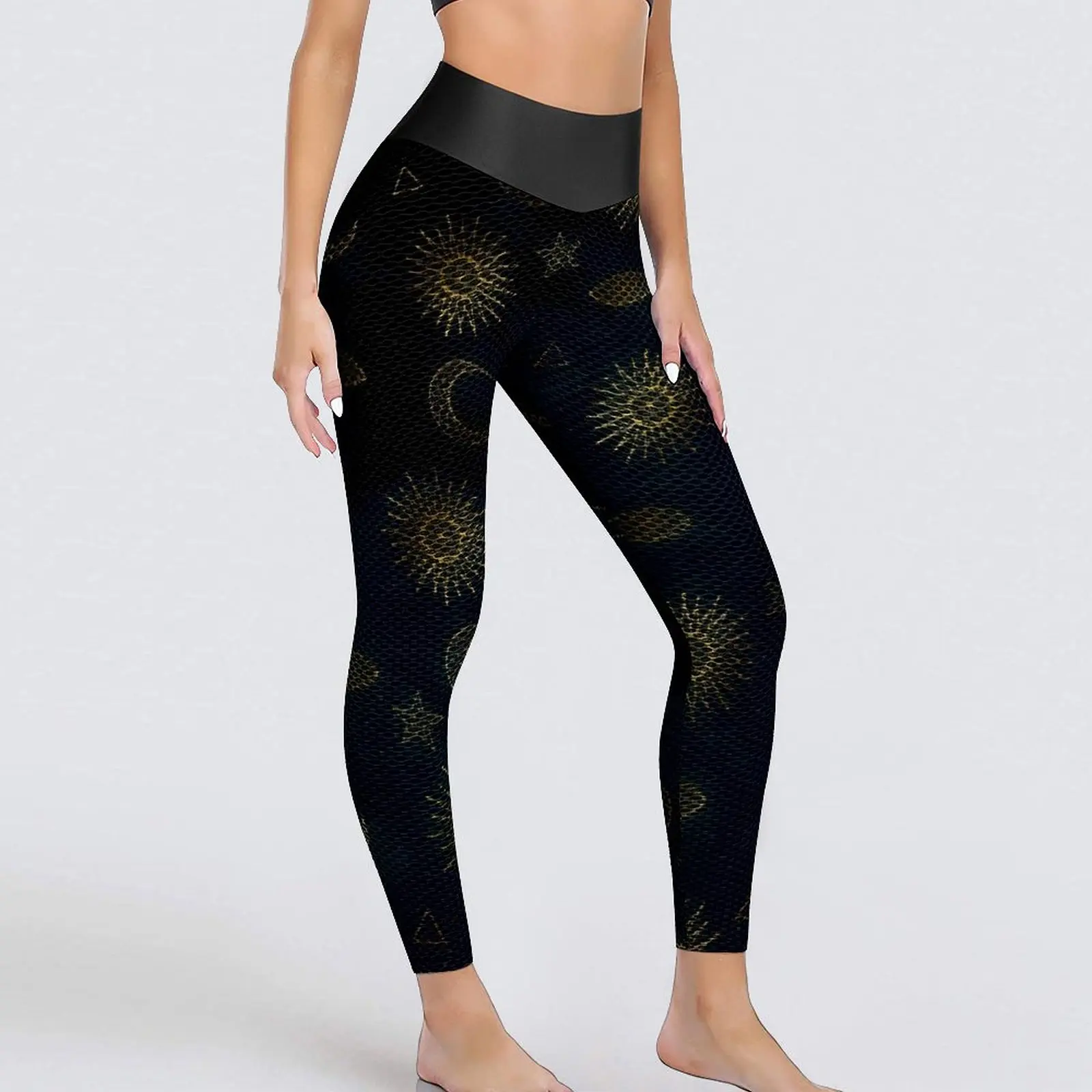 

Magical Symbol Leggings Sexy Gold Moon Sun Stars High Waist Yoga Pants Funny Stretchy Leggins Graphic Workout Sports Tights