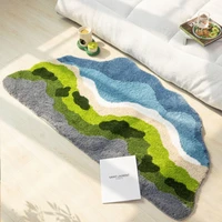 little mossy green color bedside floor mat decoration children room area rug easy care machine washing door mat