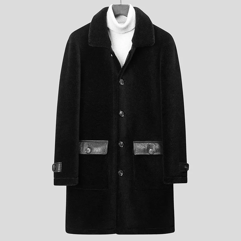 

Jaqueta High quality Masculina 100% Real Wool Sheep Shearling Korean Coat Winter 2023 Men Long Black Coats Fur Jackets for
