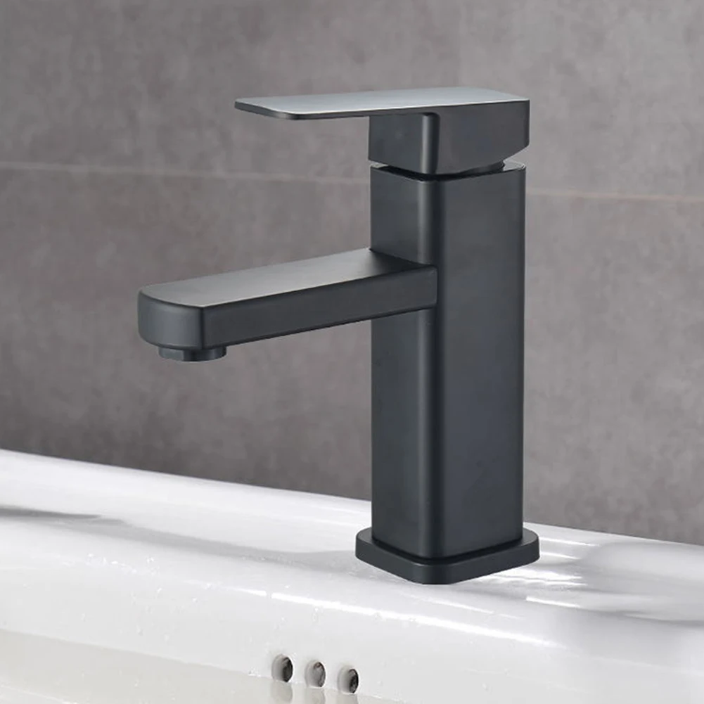 

1pc Basin Faucet Anti-fingerprint Black Stainless Steel Single Cold Sink Faucet Bathroom Counter For Kitchen Bathroom Home Hotel